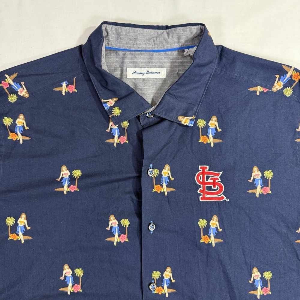 Tommy‎ Bahama St Louis Cardinals Hawaii Shirt Mens XL Blue Floral Silk